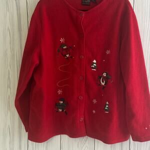 Vintage  Croft and Barrow Embroidered Christmas Fleece Sweater 2X